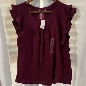NWT GAP XL maroon ruffled short sleeve top